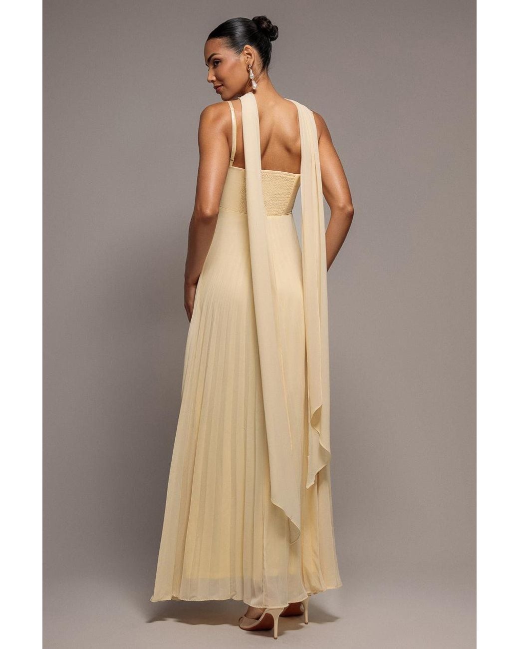 Goddiva Natural Sleeveless Pleated Chiffon Multiway Scarf Maxi Dress