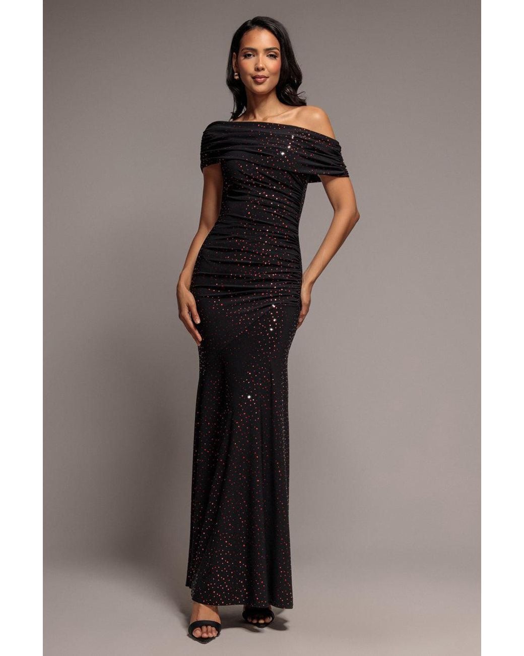 Goddiva Multicolor One Shoulder Fit And Flare Sequin Maxi Dress