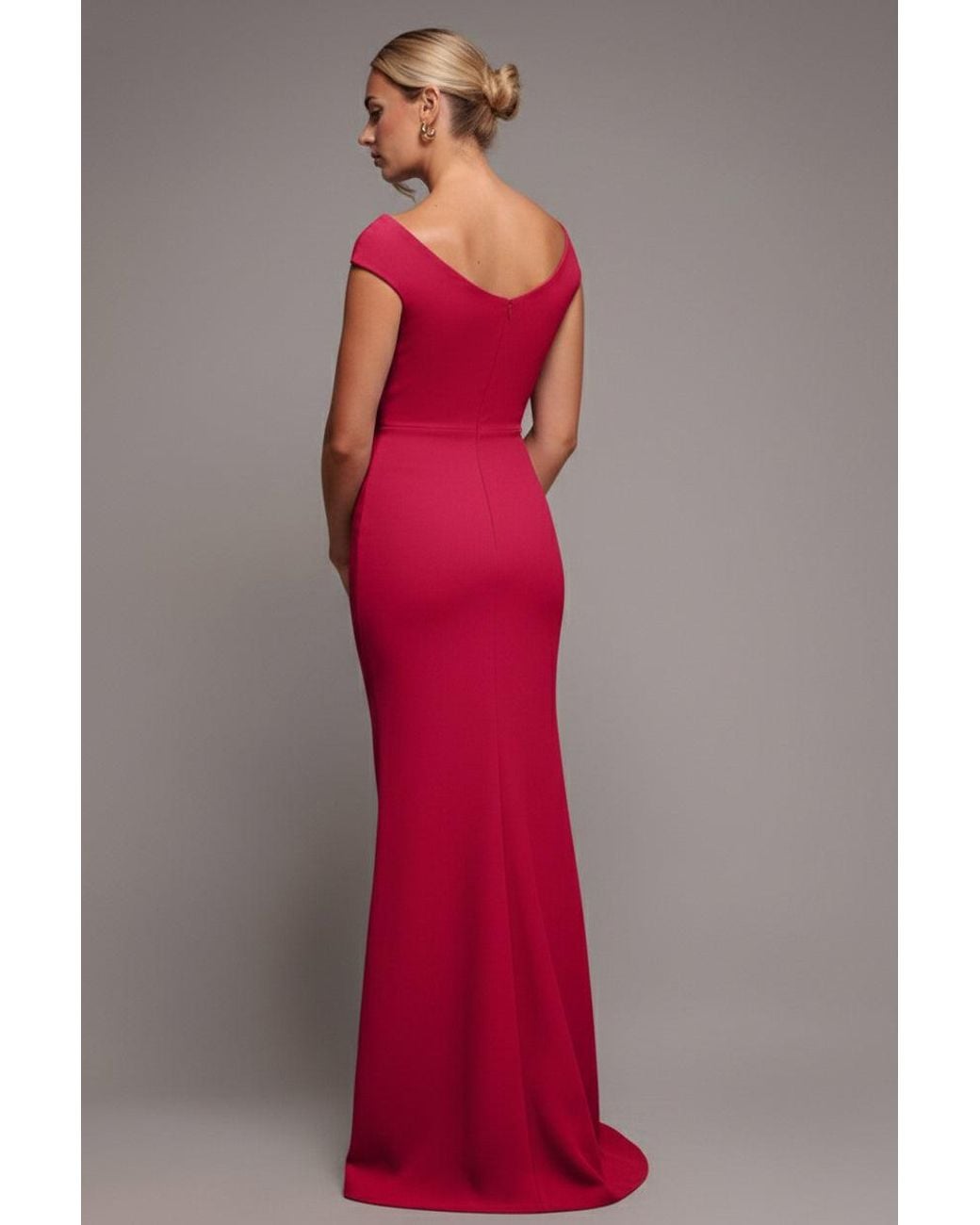 Goddiva Pink Scuba Crepe Rose Frill Maxi Dress
