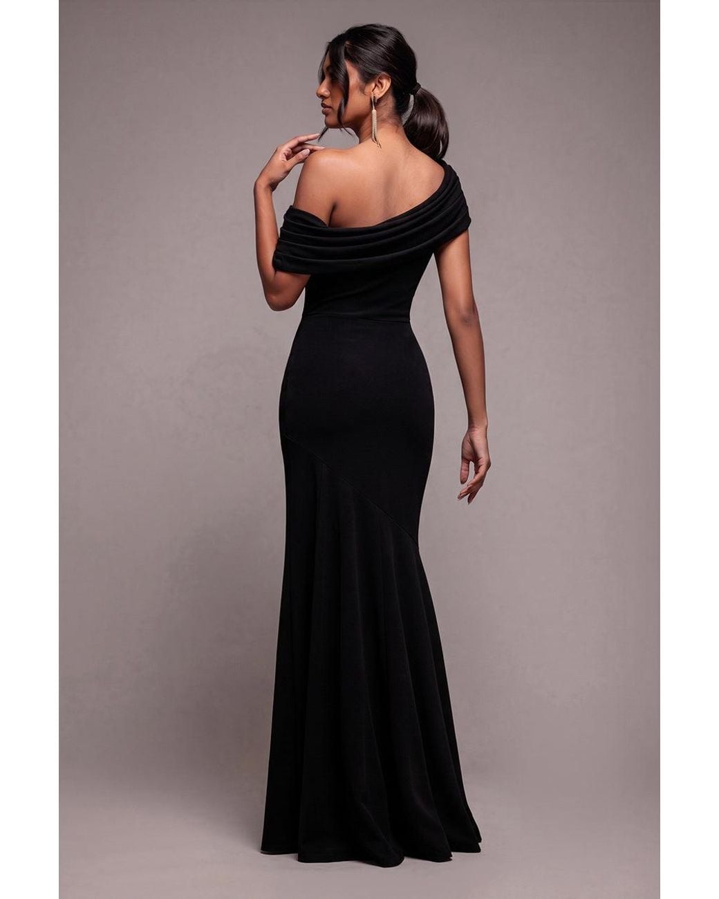 Goddiva Blue Pleated One Shoulder Bardot Fit And Flare Maxi Dress