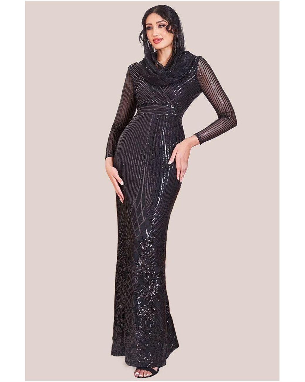 Goddiva Orange Modesty Sequin Wrap Maxi Dress