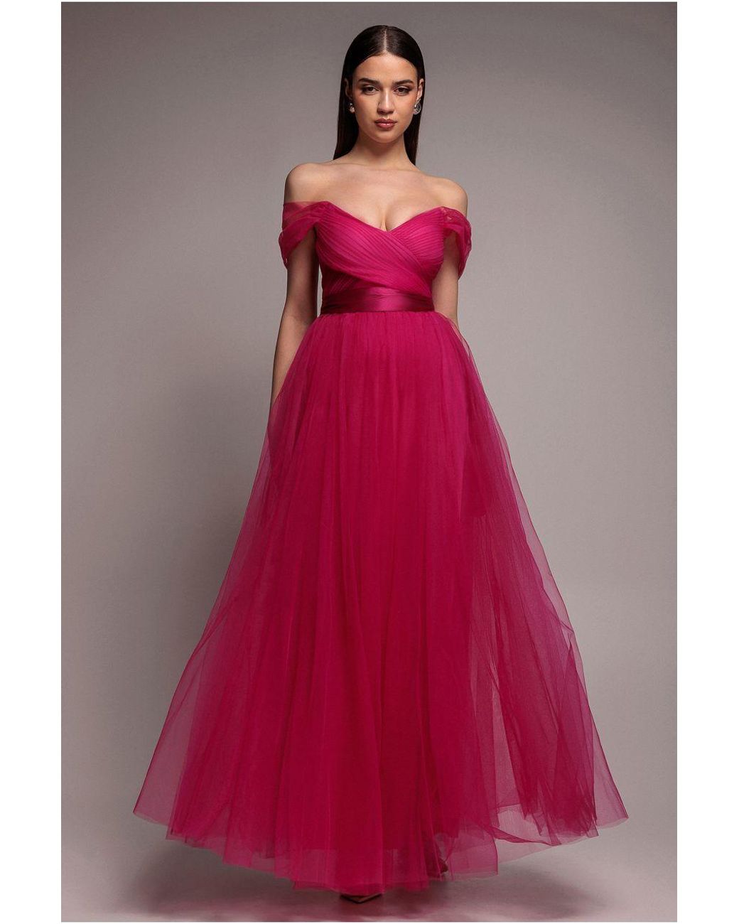 Goddiva Pink Off The Shoulder Princess Maxi Dress