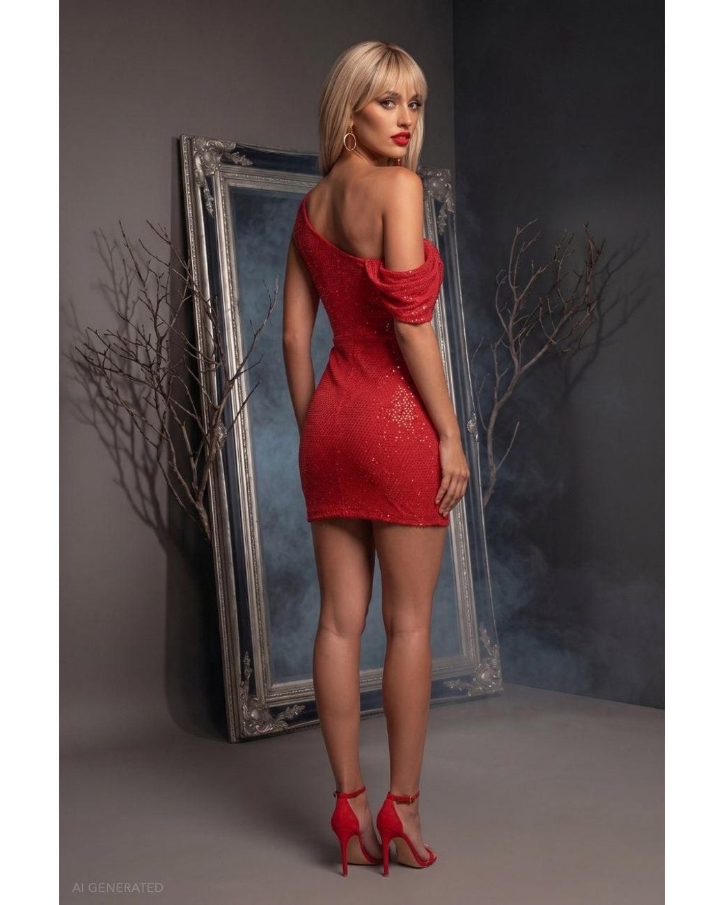 Goddiva Red One Shoulder Sequin Mini Pop Star Eras Halloween Costume