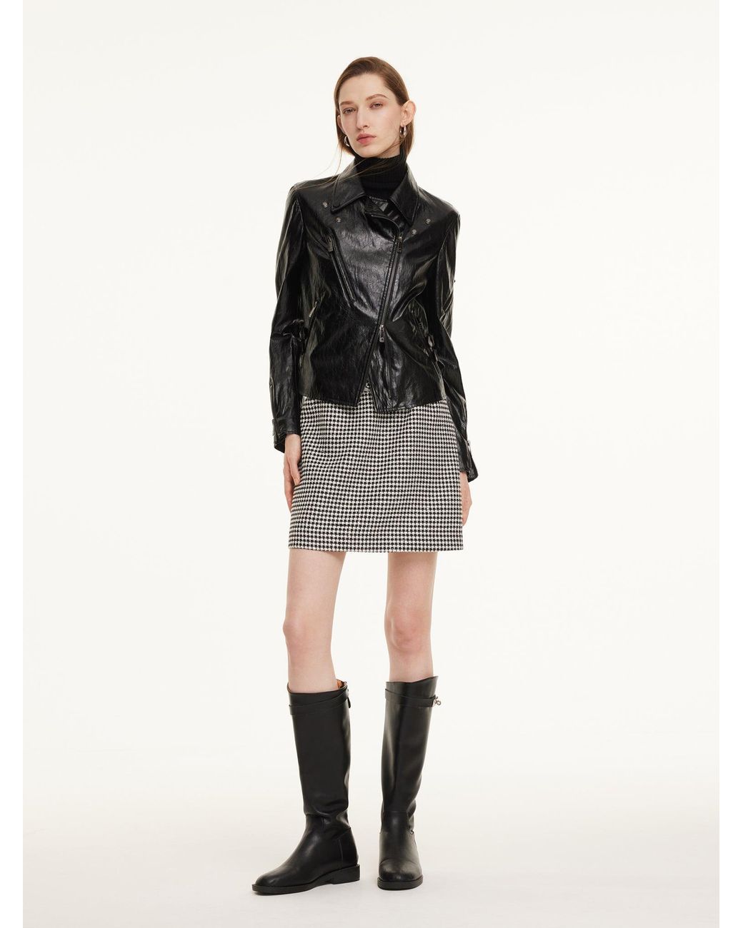 GOELIA Black Pu Leather Adjustable Waist Jacket