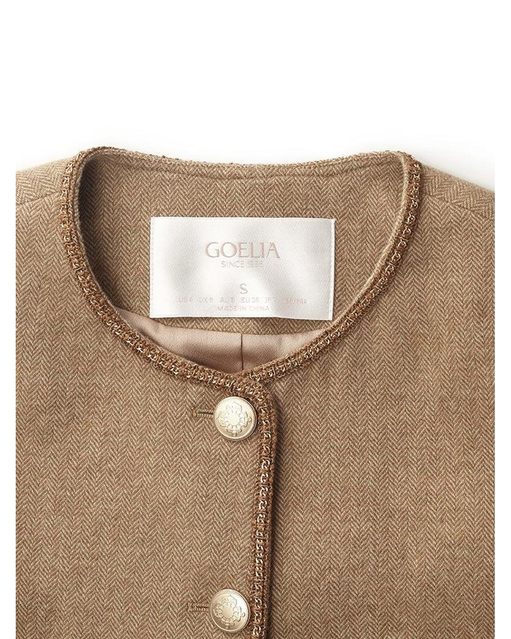 GOELIA Blue Washable Wool Round Neck Single-Breasted Jacket