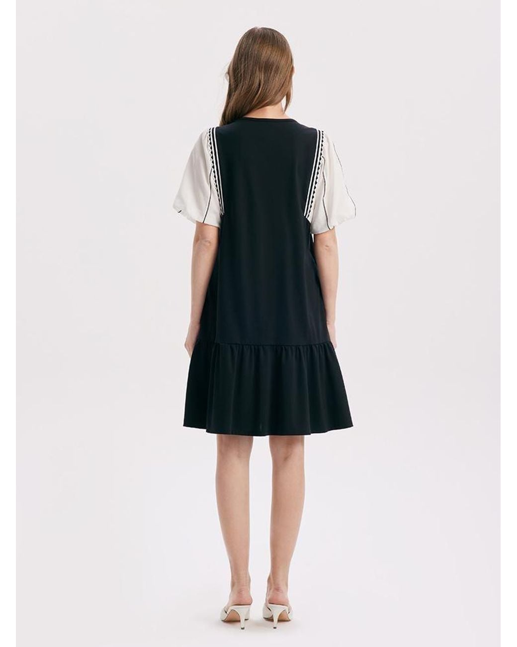 GOELIA Blue A-Shape Patchwork Puff Sleeve Mini Dress