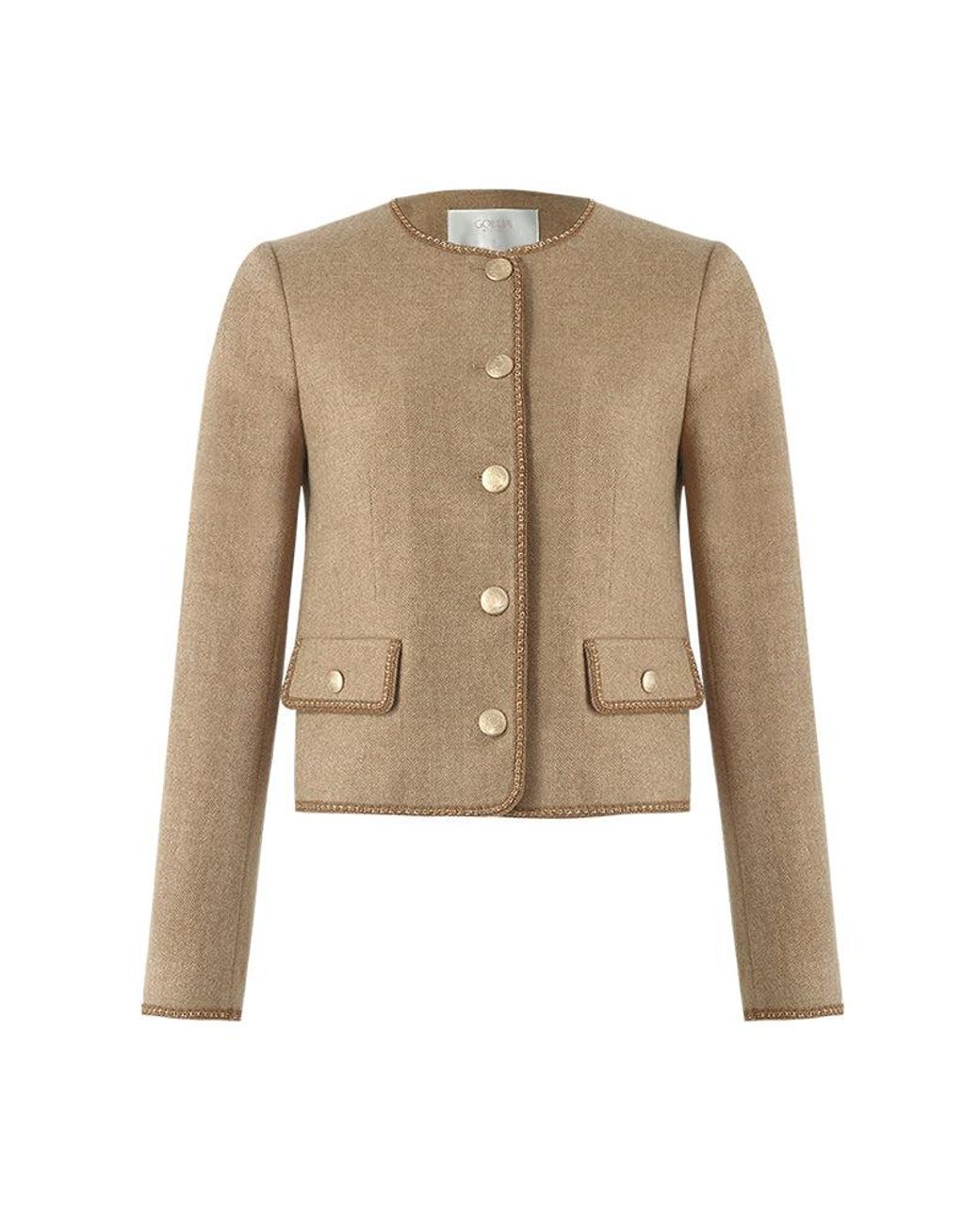 GOELIA Blue Washable Wool Round Neck Single-Breasted Jacket