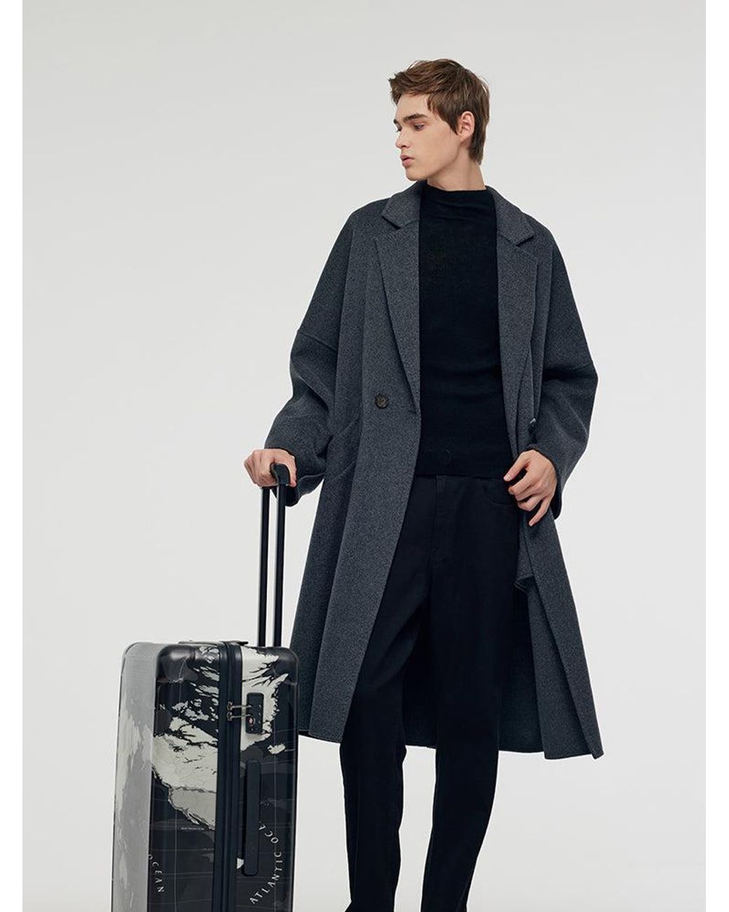 GOELIA Blue 100% Wool Longline Overcoat