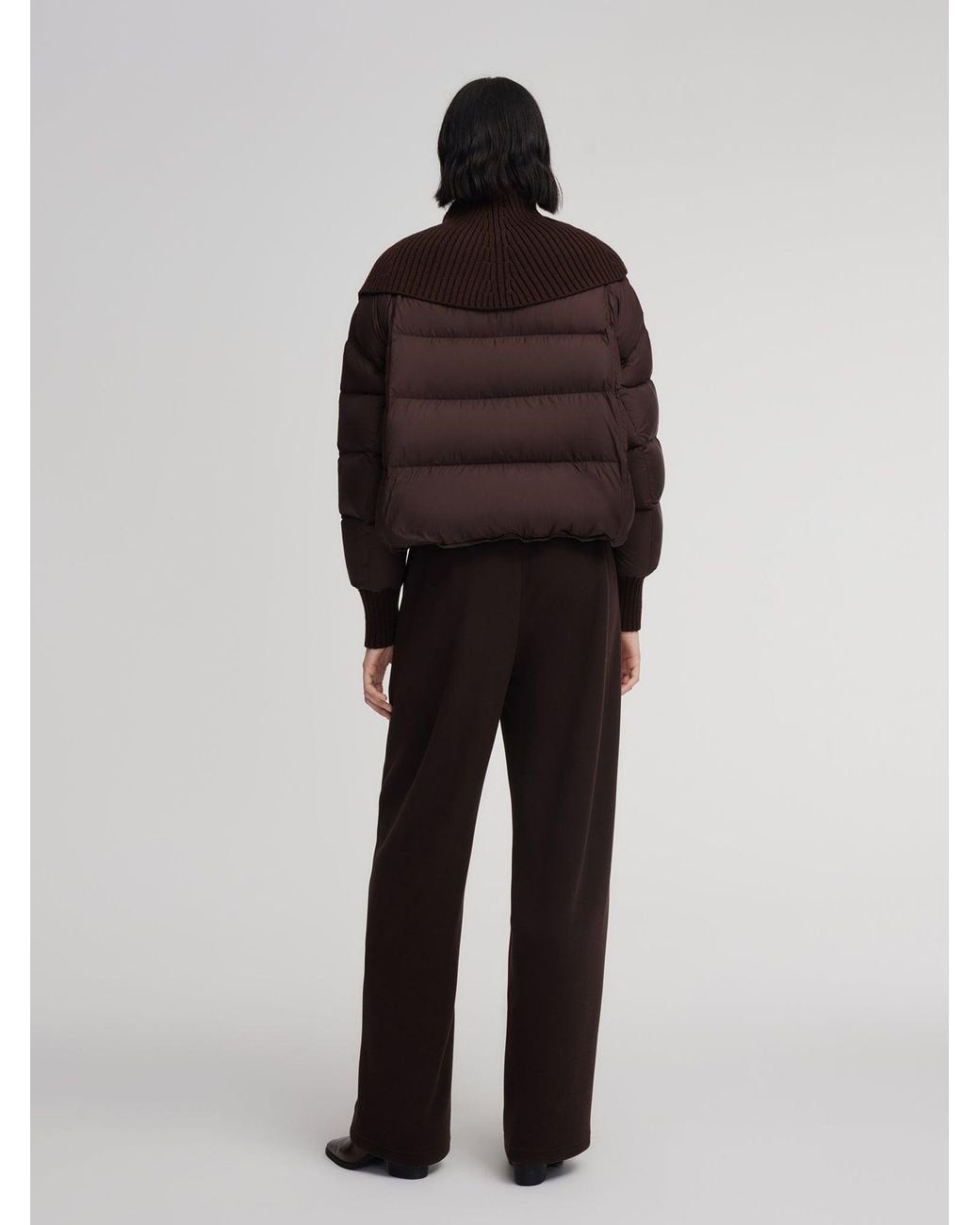 GOELIA Brown Cocoon Knitted Convertible Collar Goose Down Jacket