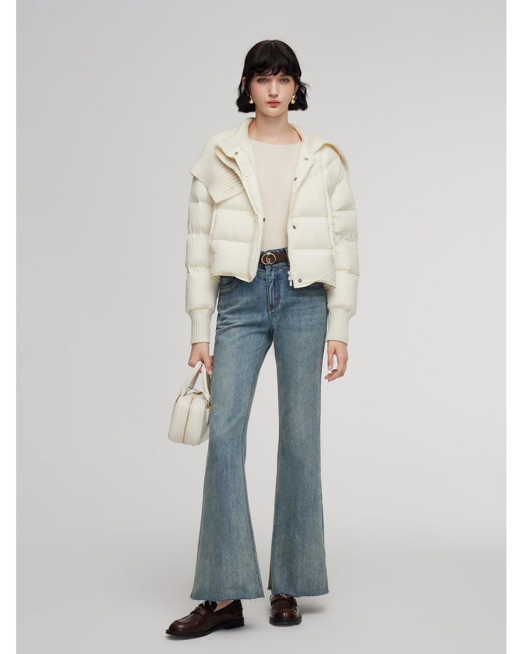 GOELIA Brown Cocoon Knitted Convertible Collar Goose Down Jacket