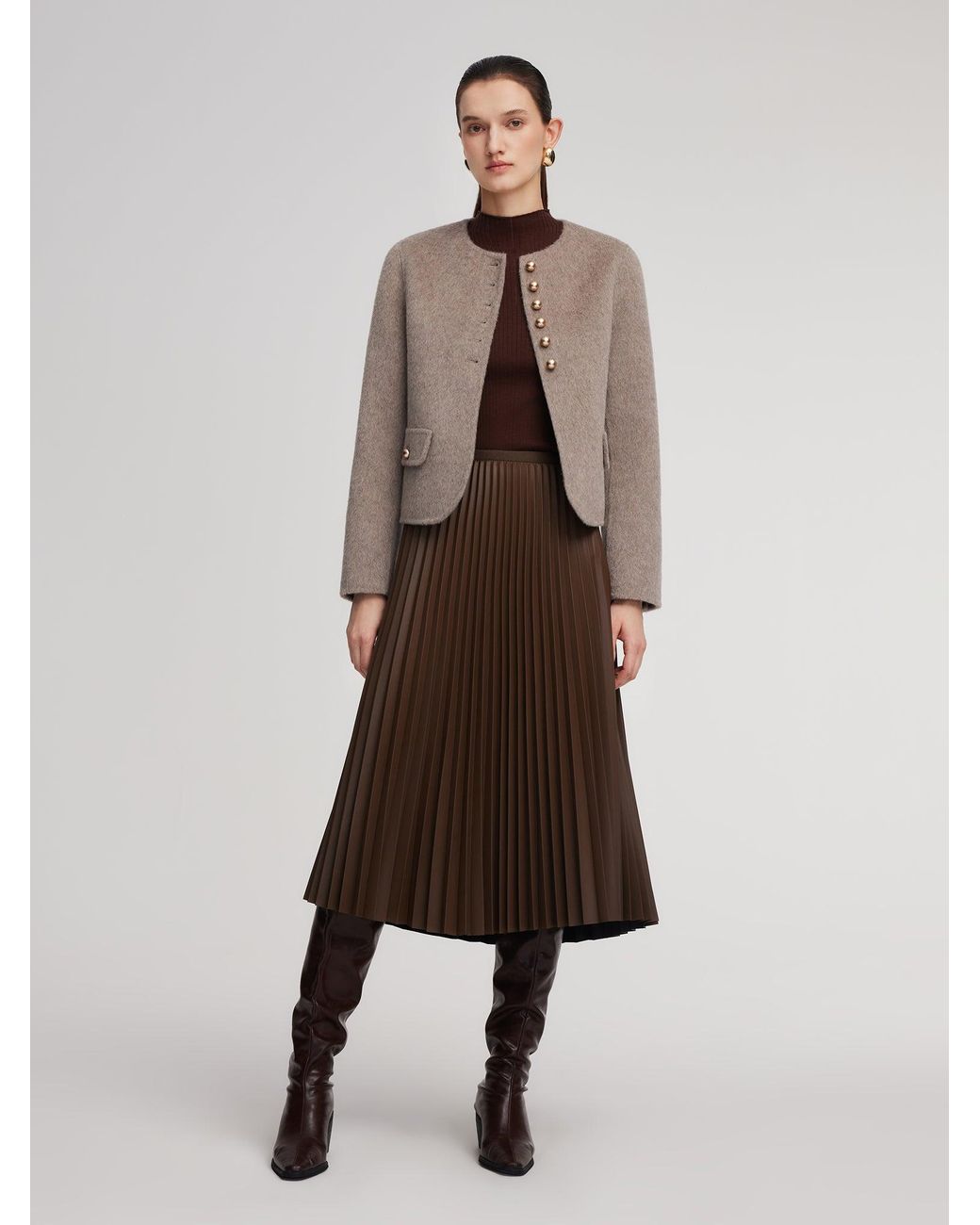 GOELIA Natural Alpaca Wool Blend Round Neck Jacket
