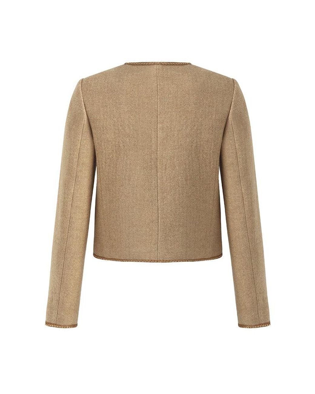 GOELIA Blue Washable Wool Round Neck Single-Breasted Jacket