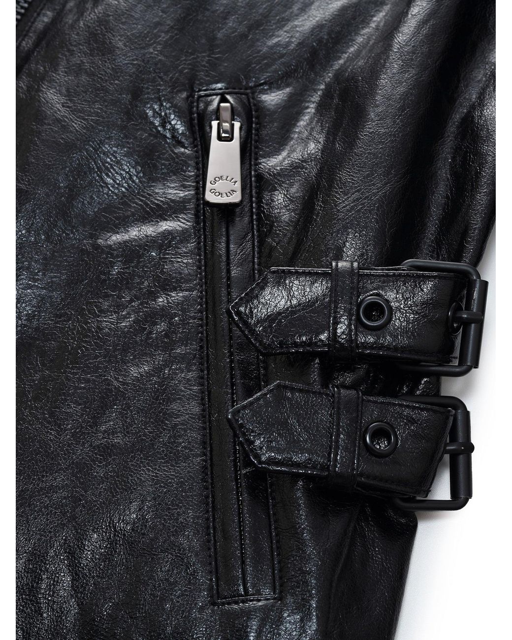 GOELIA Black Pu Leather Adjustable Waist Jacket