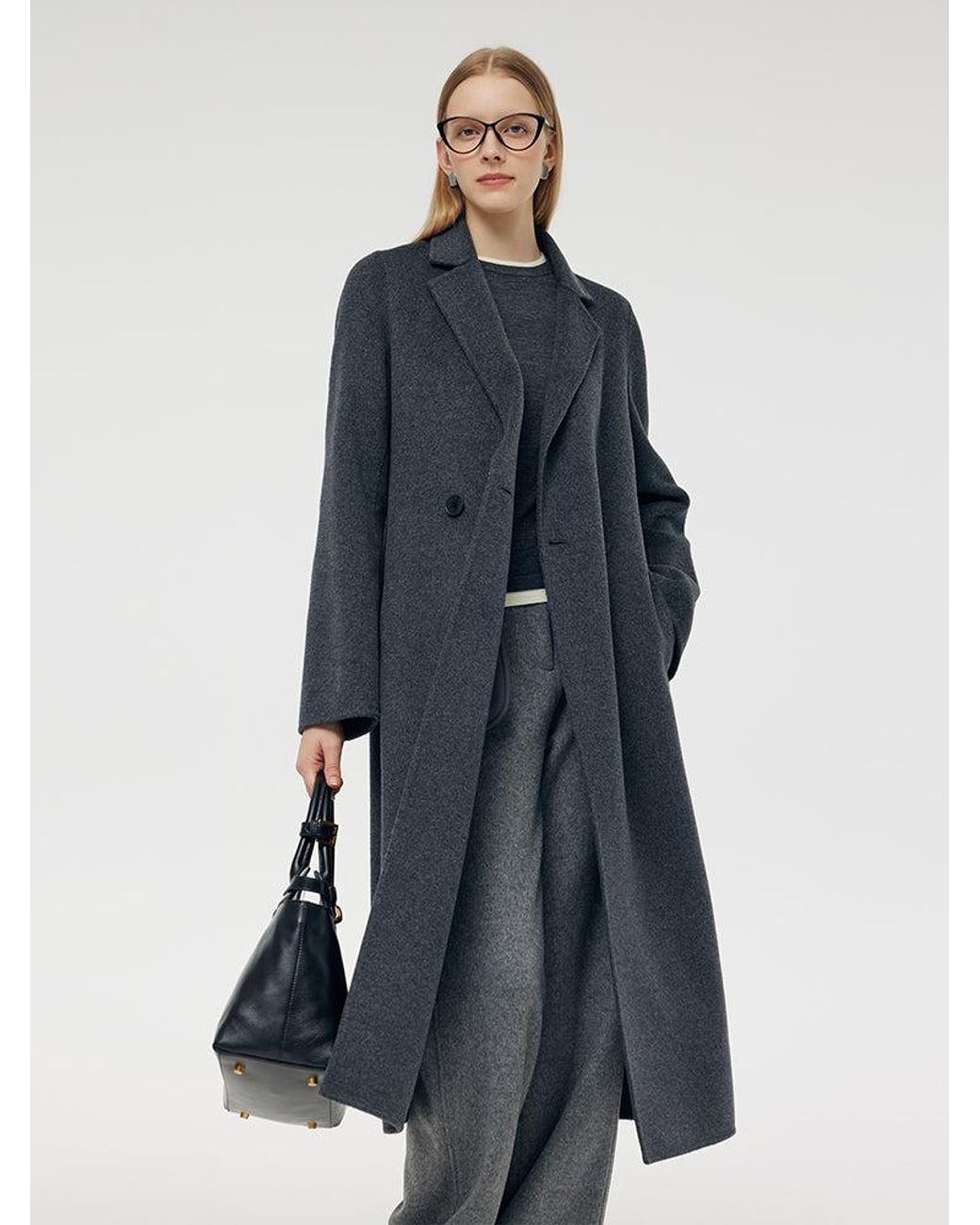 GOELIA Blue 100% Wool Belted Overcoat