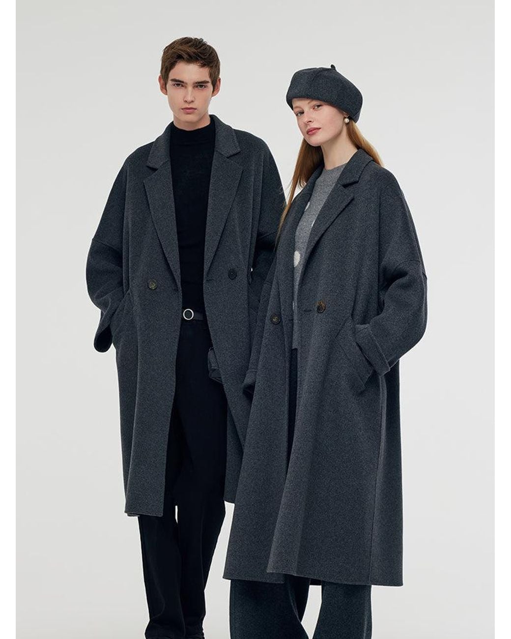 GOELIA Blue 100% Wool Longline Overcoat