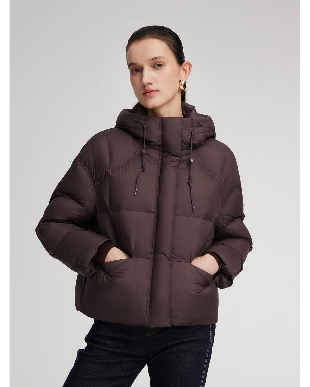 GOELIA White Lightweight Drawstring Hem Hooded Goose Down Jacket