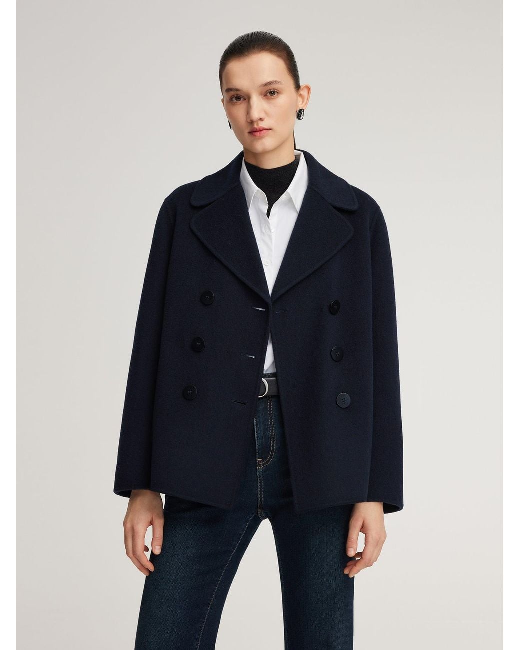 GOELIA Blue 100% Wool Double-Faced Coat