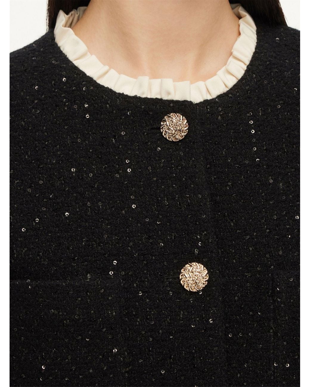 GOELIA Wool Blend Sequins Ruffle Hem A-Line Mini Dress in Black | Lyst