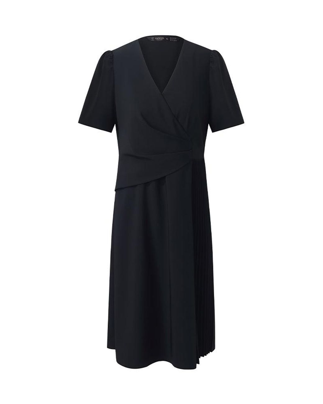 GOELIA Black V-Neck Patchwork Pleated Mini Dress
