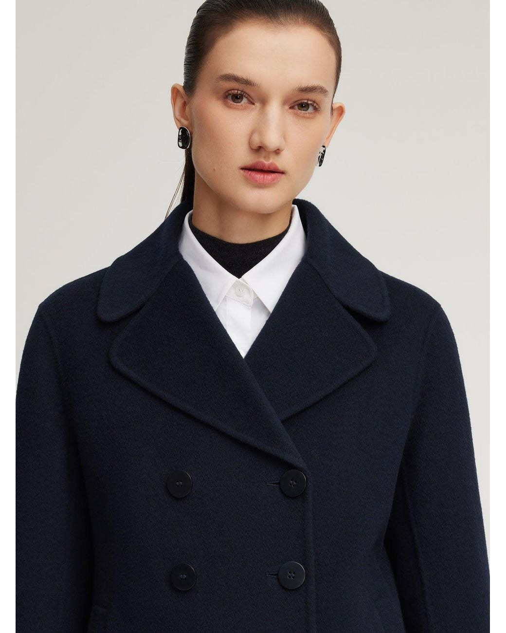 GOELIA Blue 100% Wool Double-Faced Coat