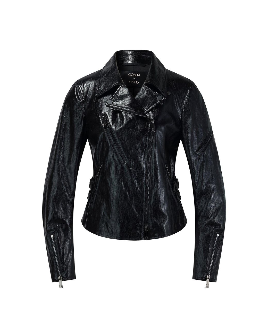 GOELIA Black Pu Leather Adjustable Waist Jacket