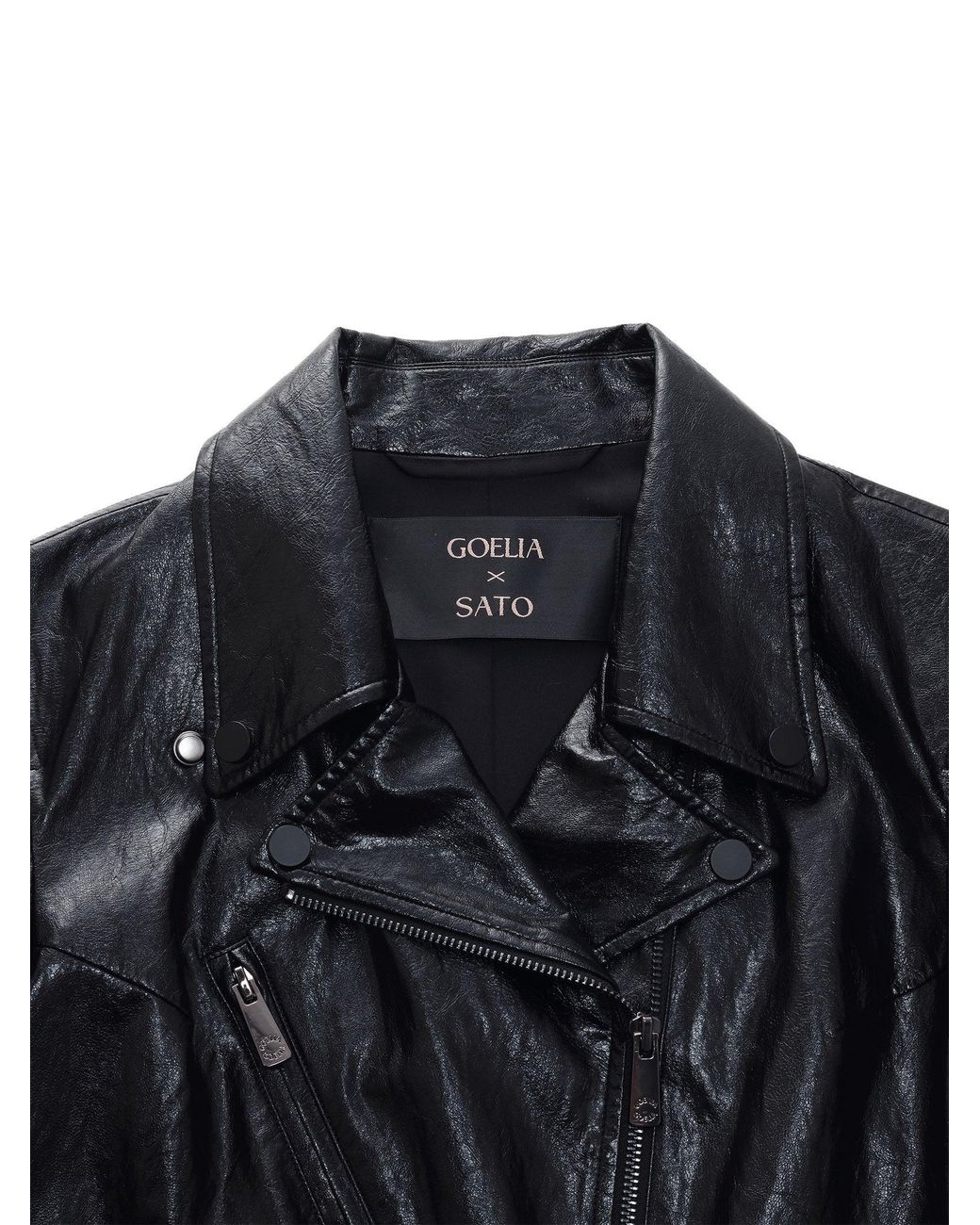 GOELIA Black Pu Leather Adjustable Waist Jacket