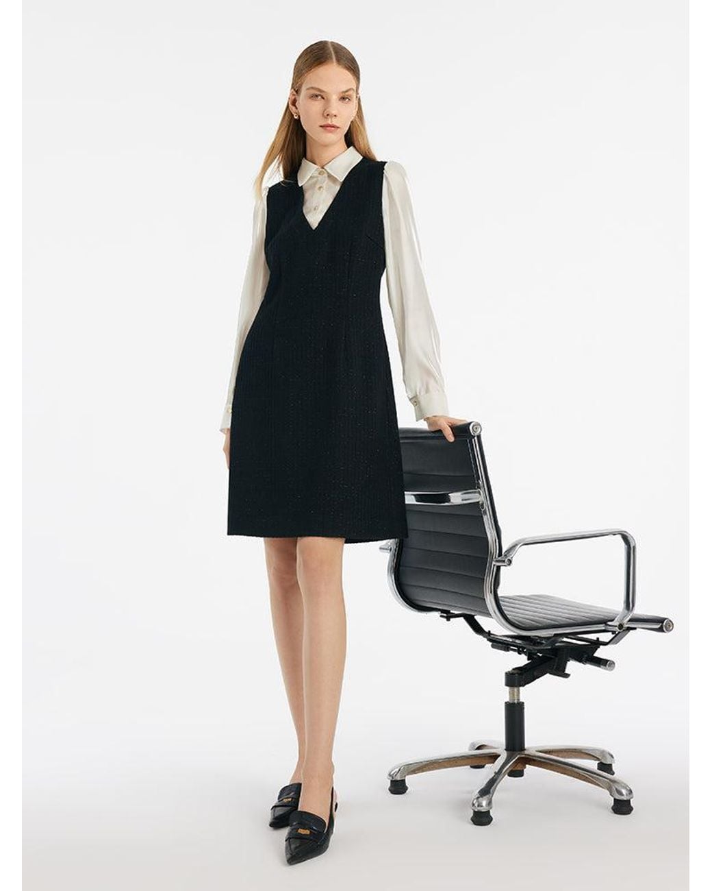 GOELIA Blue Double-Layer Patchwork Mini Dress