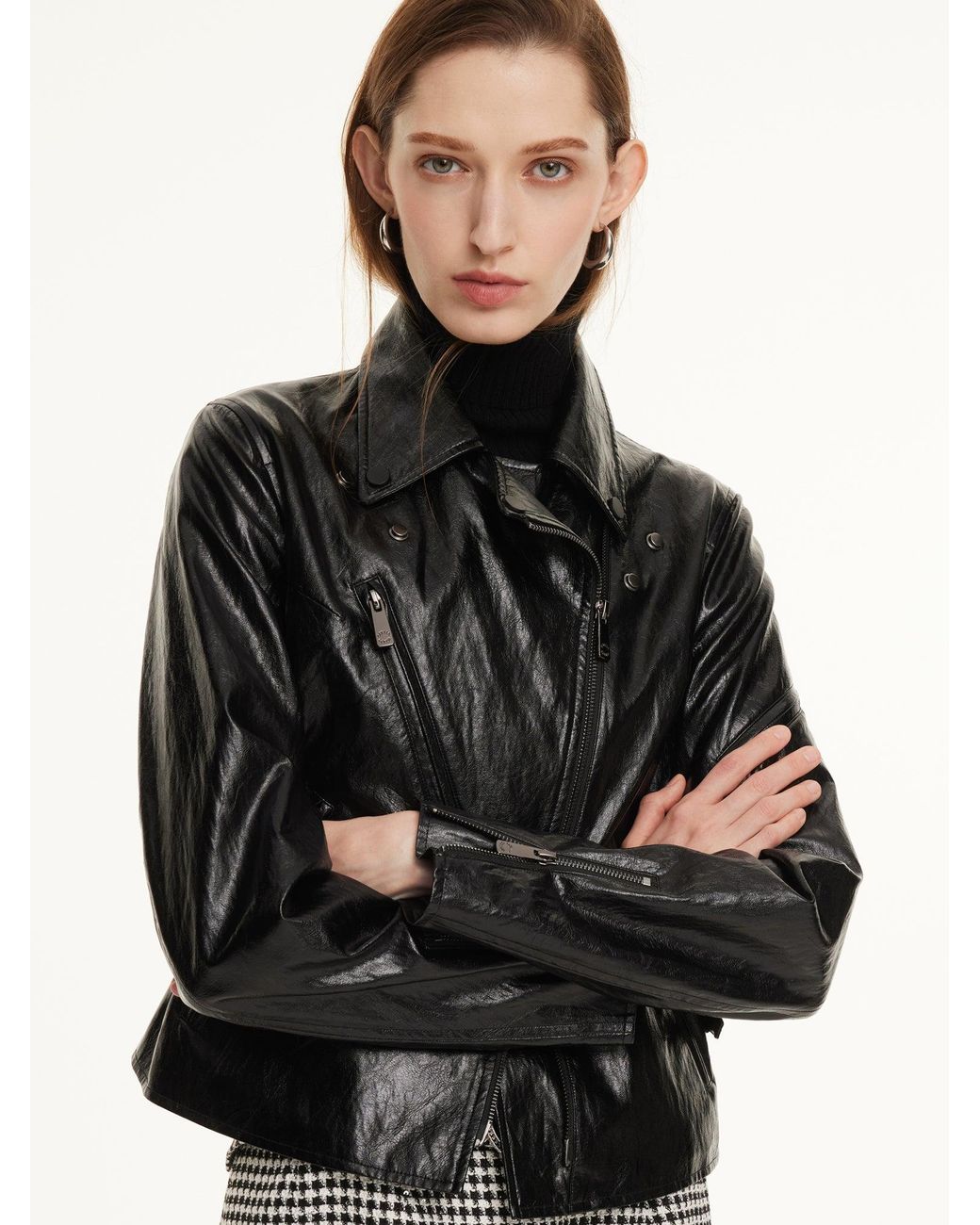GOELIA Black Pu Leather Adjustable Waist Jacket