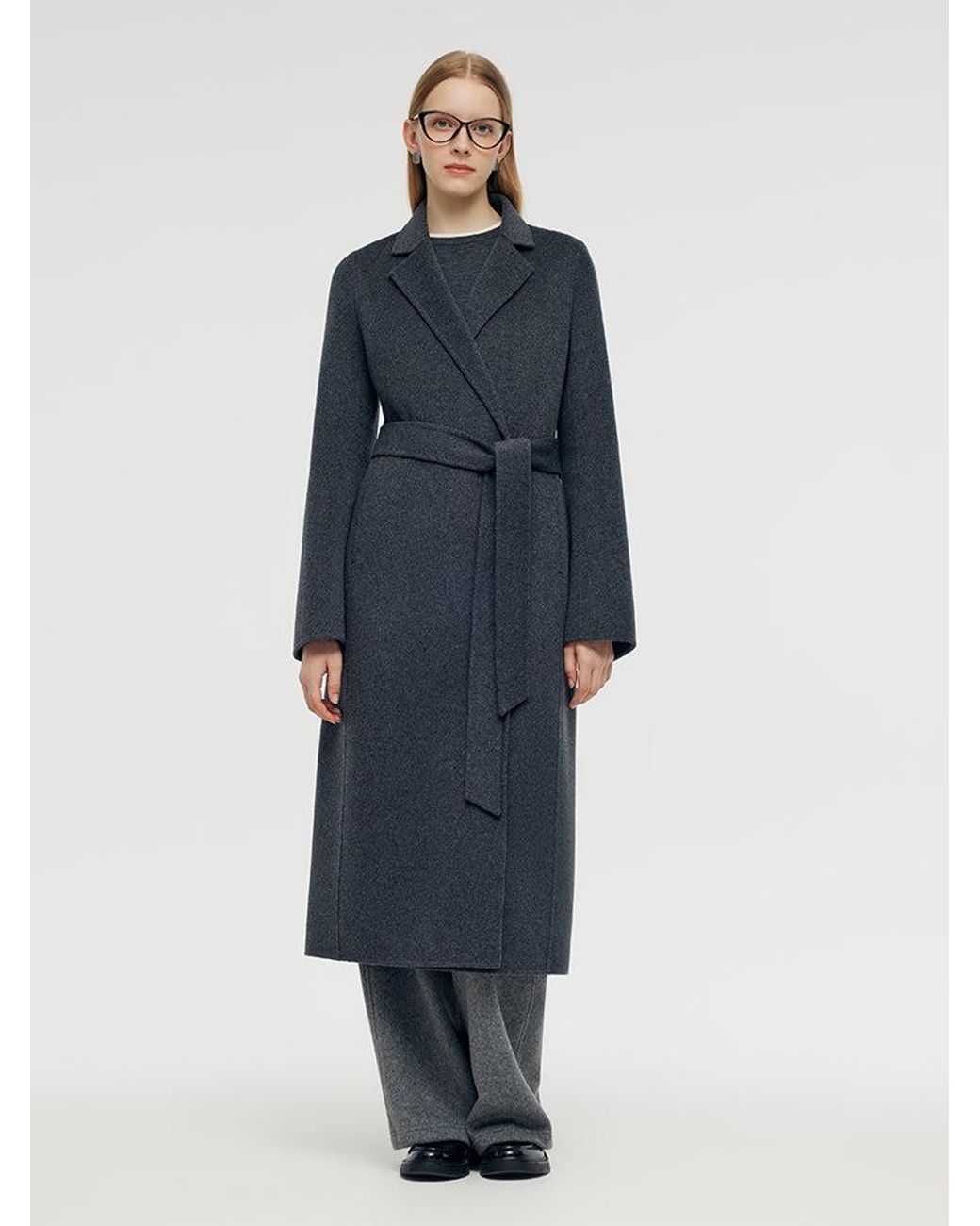 GOELIA Blue 100% Wool Belted Overcoat