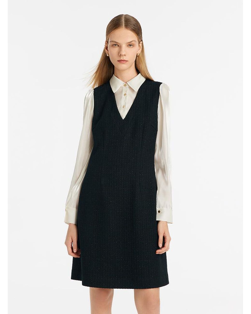 GOELIA Blue Double-Layer Patchwork Mini Dress