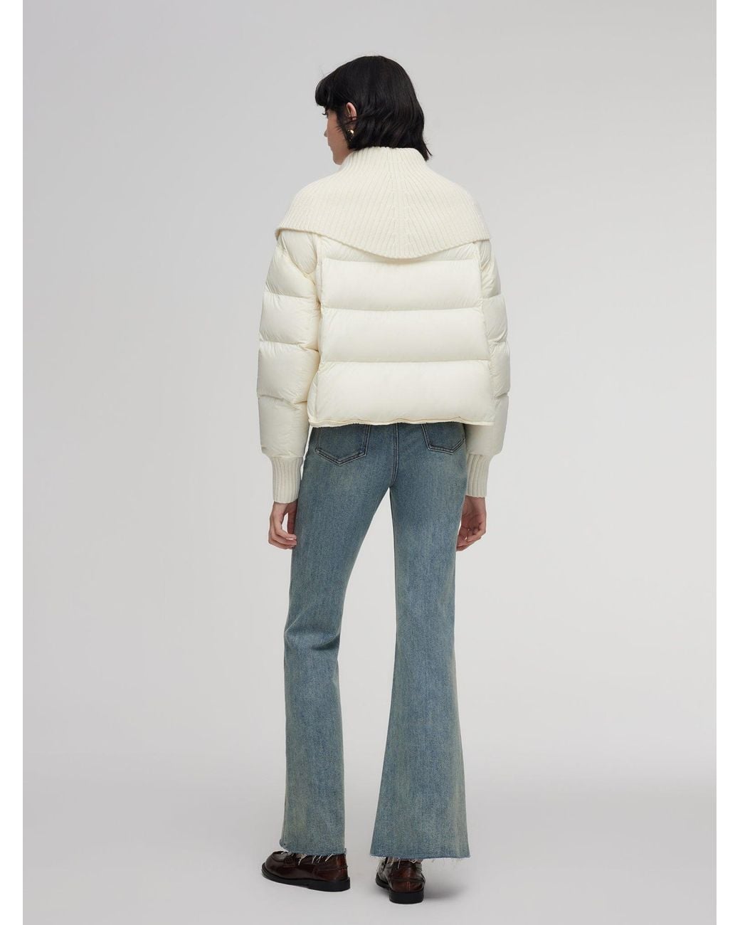 GOELIA Brown Cocoon Knitted Convertible Collar Goose Down Jacket