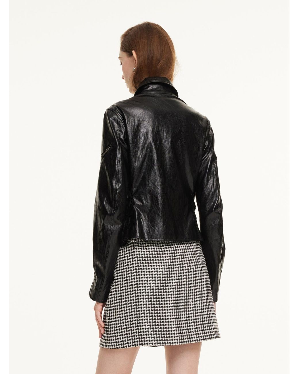 GOELIA Black Pu Leather Adjustable Waist Jacket