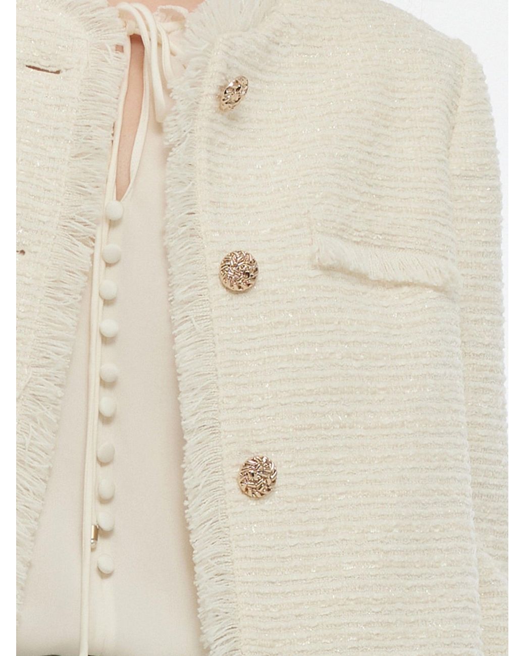 GOELIA White Tweed Collarless Crop Jacket