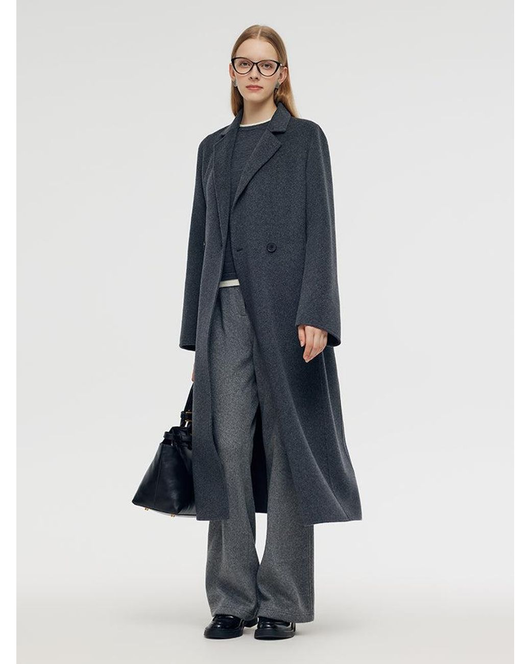 GOELIA Blue 100% Wool Belted Overcoat