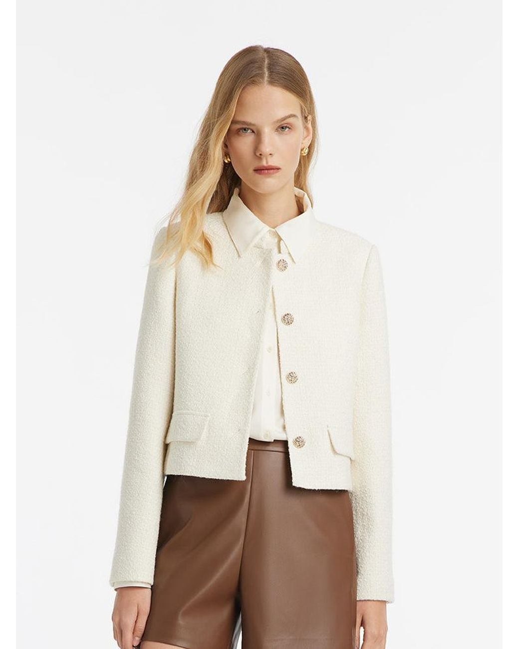 GOELIA Natural Wool Blend Stand Collar Single-Breasted Jacket For Work And Daily