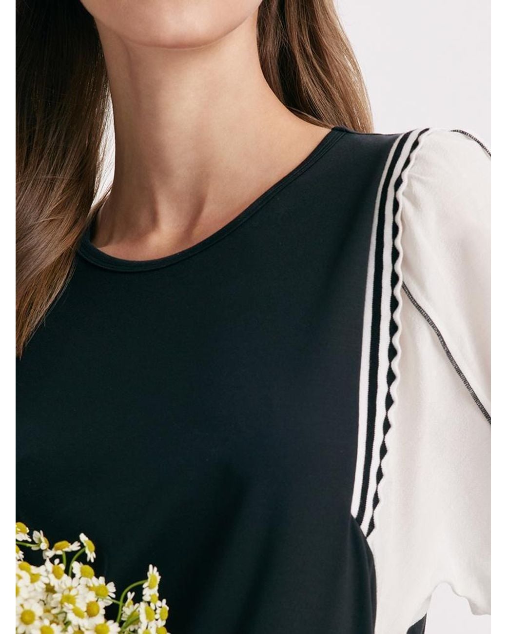 GOELIA Blue A-Shape Patchwork Puff Sleeve Mini Dress