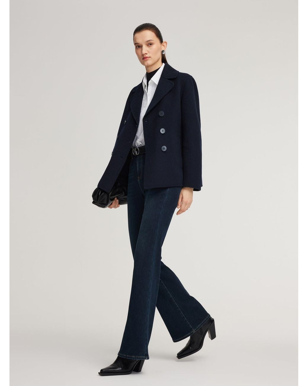 GOELIA Blue 100% Wool Double-Faced Coat
