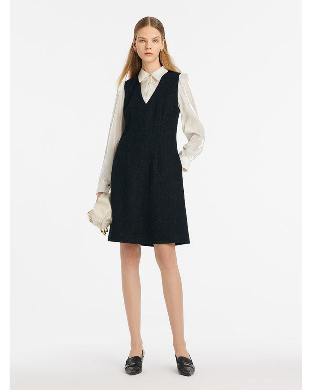 GOELIA Blue Double-Layer Patchwork Mini Dress