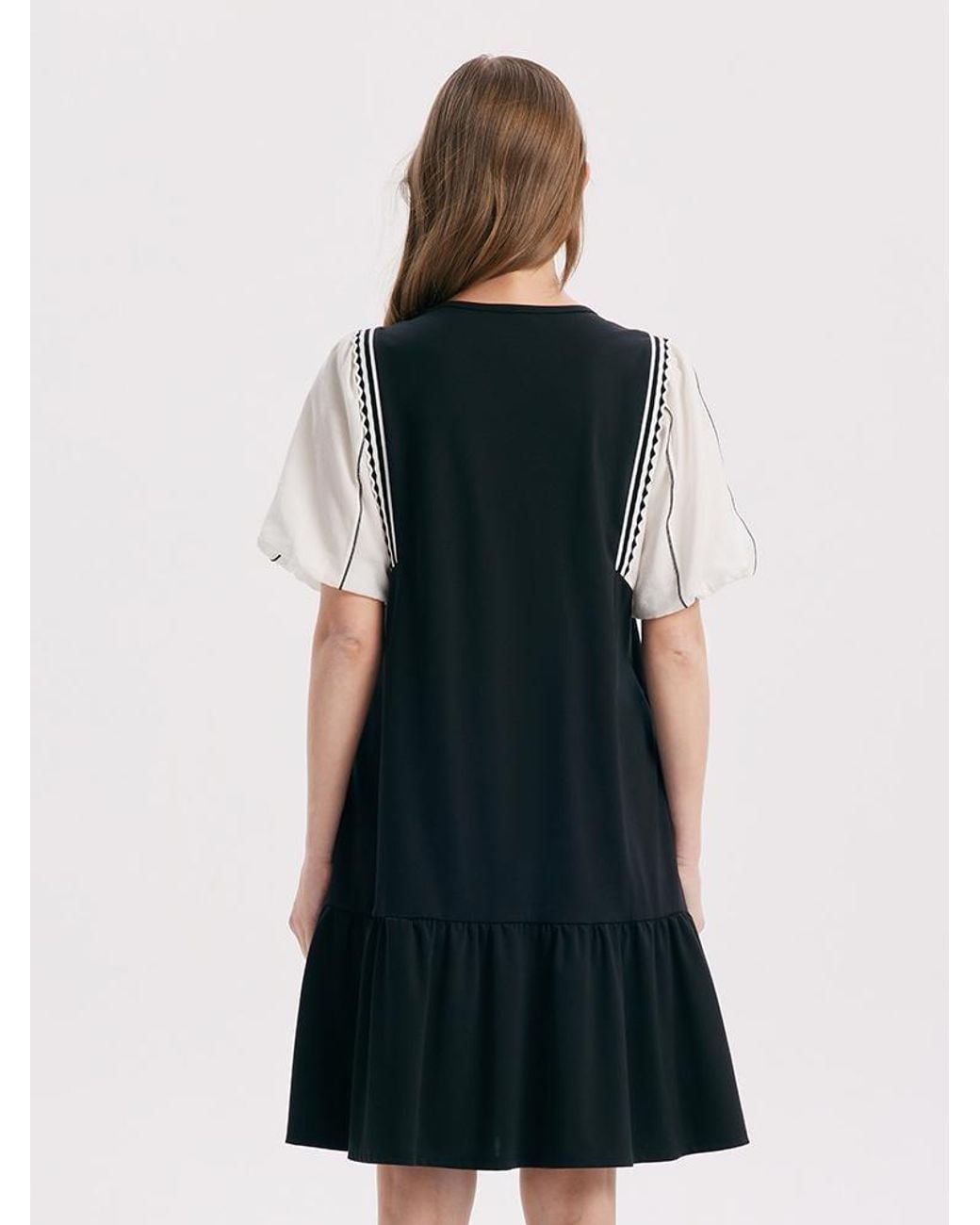 GOELIA Blue A-Shape Patchwork Puff Sleeve Mini Dress