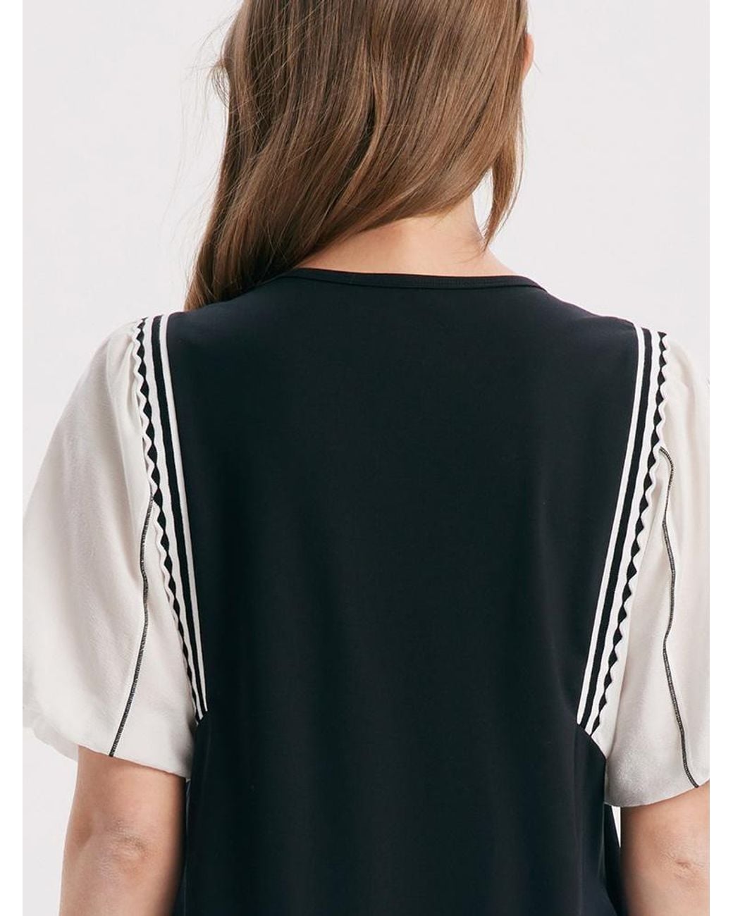 GOELIA Blue A-Shape Patchwork Puff Sleeve Mini Dress