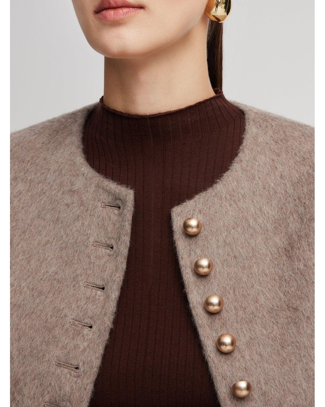 GOELIA Natural Alpaca Wool Blend Round Neck Jacket
