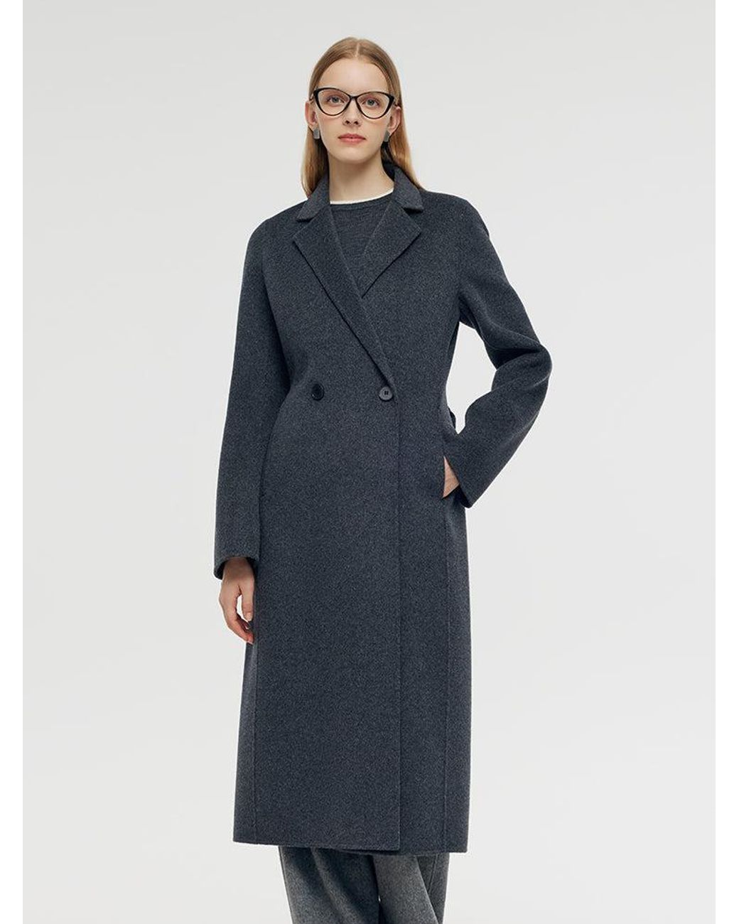 GOELIA Blue 100% Wool Belted Overcoat