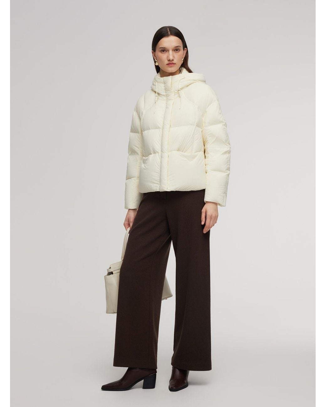 GOELIA White Lightweight Drawstring Hem Hooded Goose Down Jacket