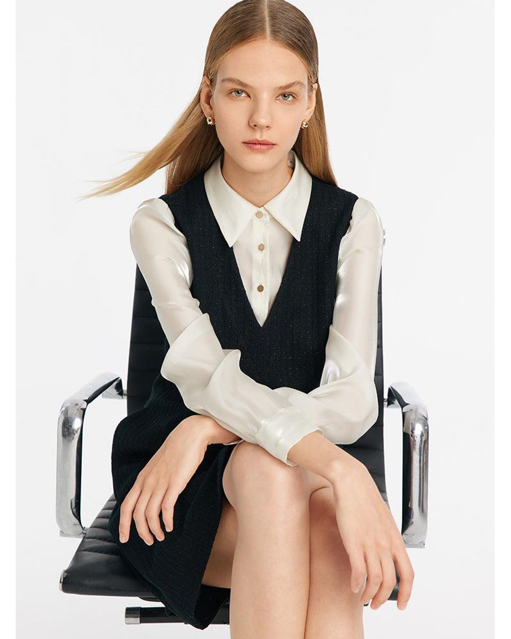 GOELIA Blue Double-Layer Patchwork Mini Dress