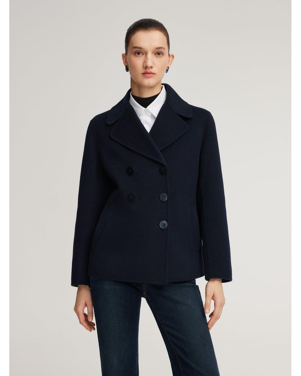 GOELIA Blue 100% Wool Double-Faced Coat