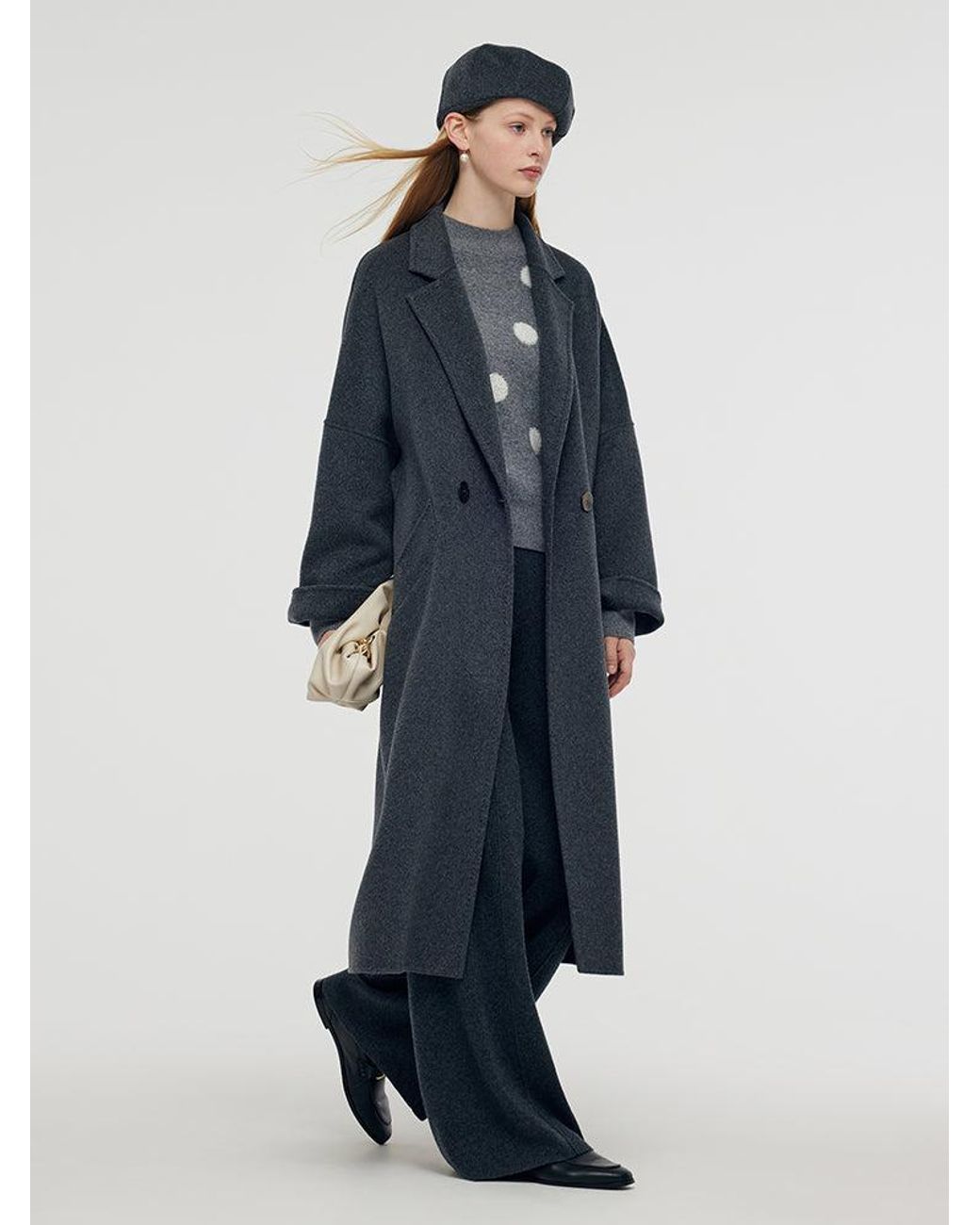 GOELIA Blue 100% Wool Longline Overcoat
