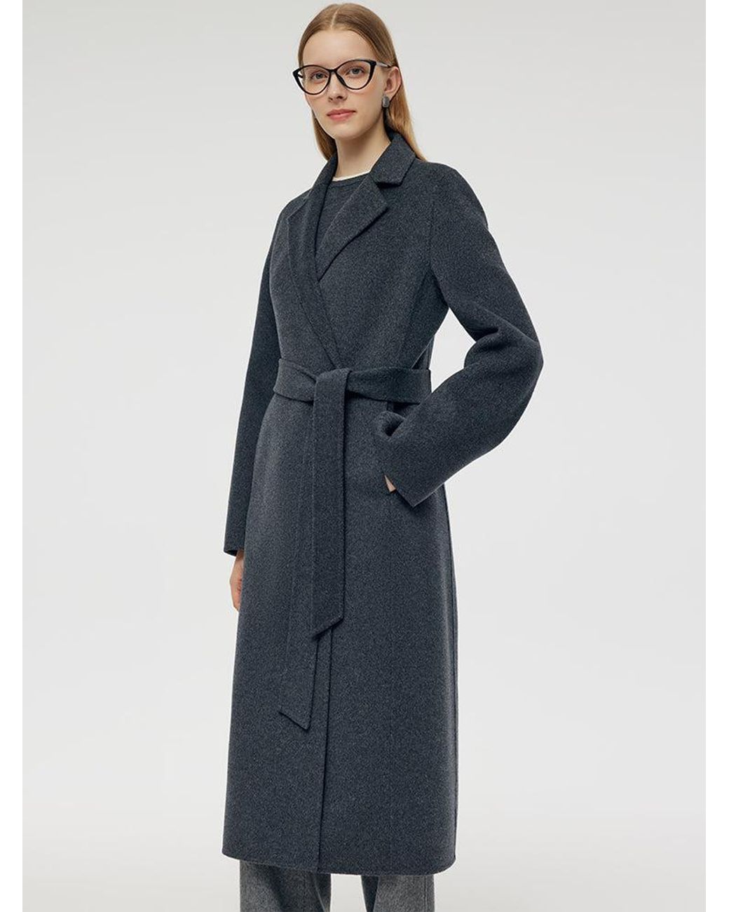 GOELIA Blue 100% Wool Belted Overcoat
