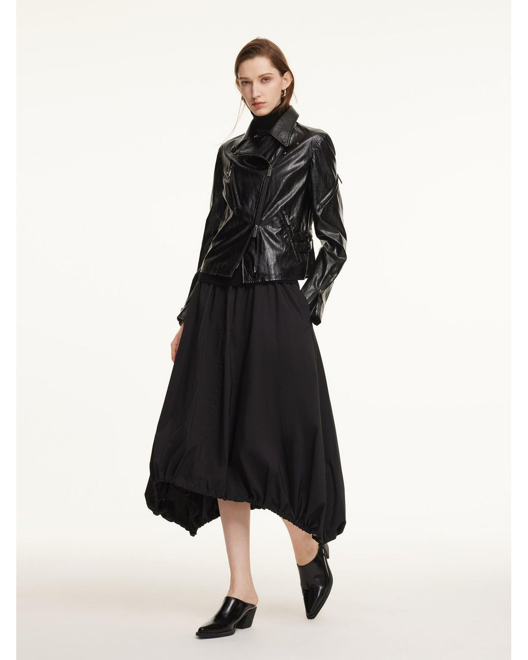 GOELIA Black Pu Leather Adjustable Waist Jacket