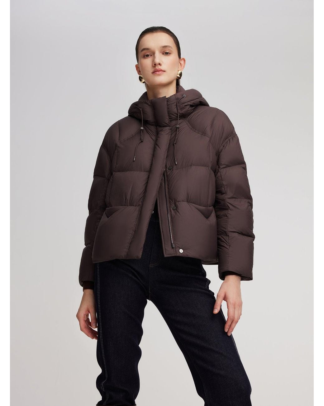 GOELIA White Lightweight Drawstring Hem Hooded Goose Down Jacket
