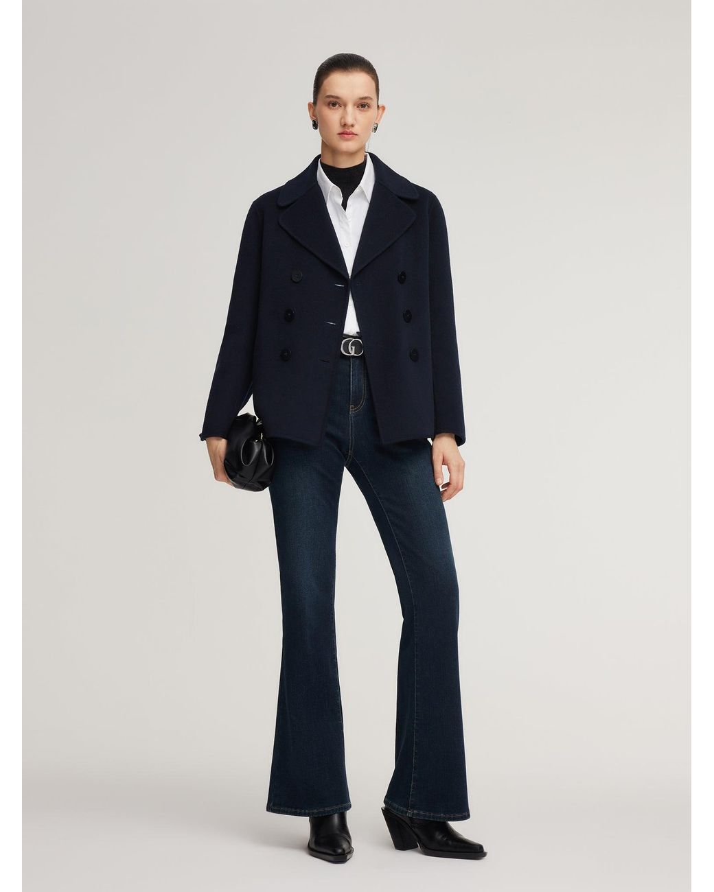 GOELIA Blue 100% Wool Double-Faced Coat